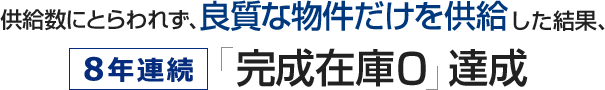 供給数にとらわれず、良質な物件だけを供給した結果、「完成在庫０」達成